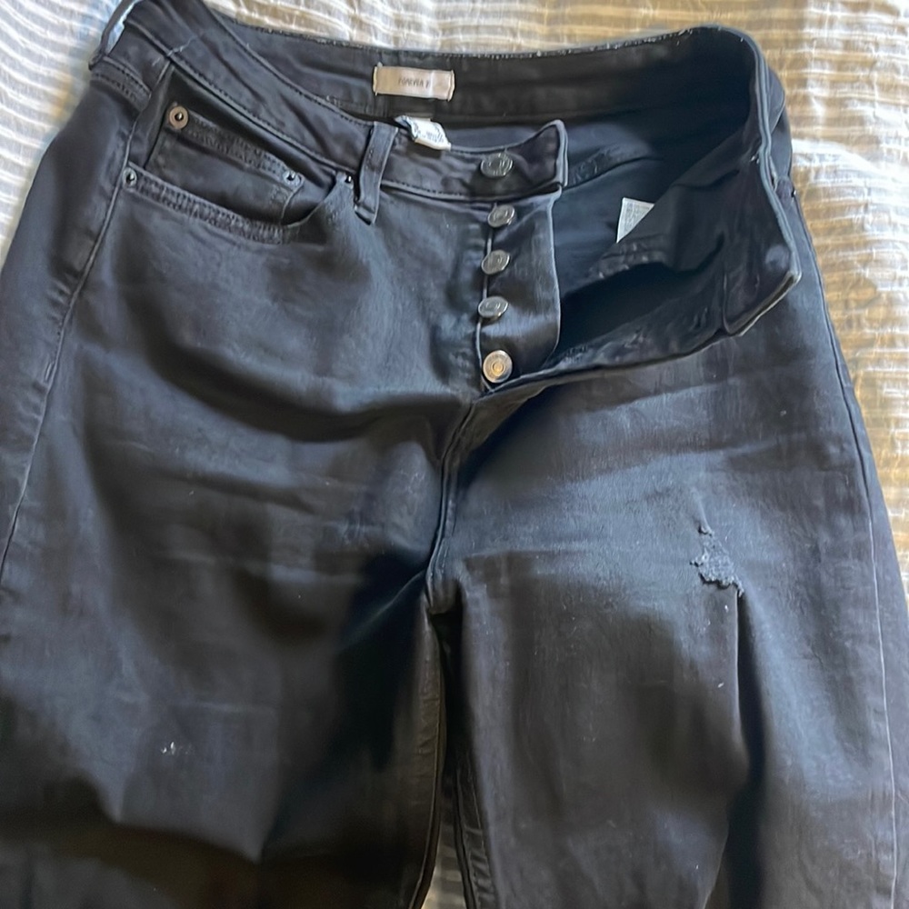 Forever 21 Ripped Black Skinny Jeans